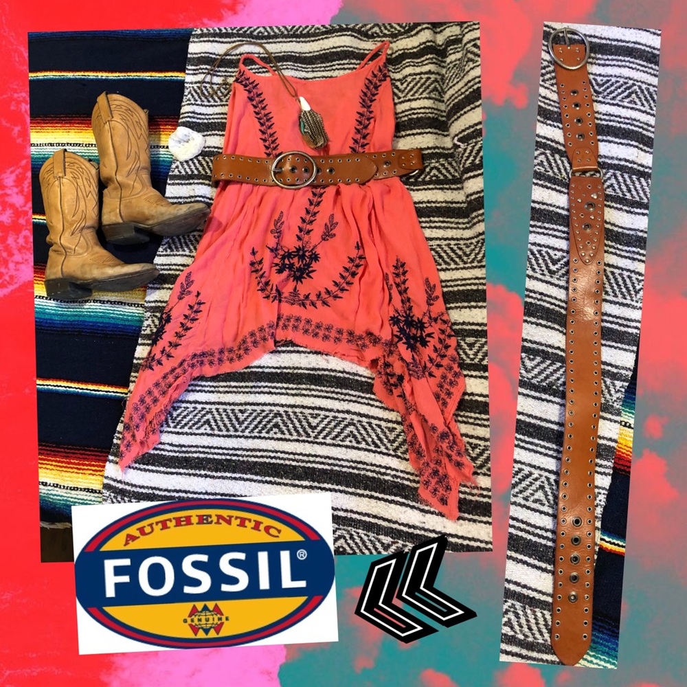 FOSSIL Genuine Leather Boho Waist Belt 🌻